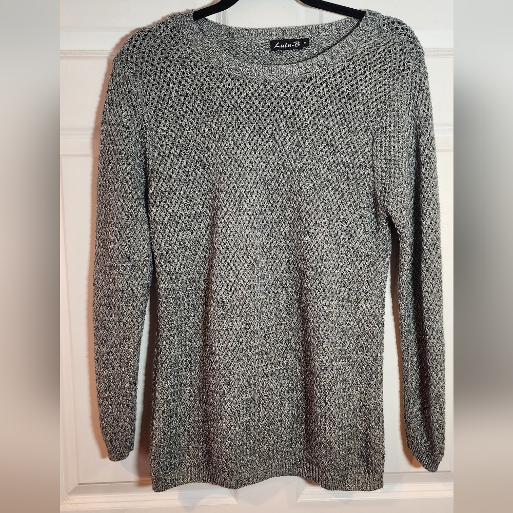 Lulu-B Gray Sparkle Knit Stretchy Sweater Acrylic Blend Medium